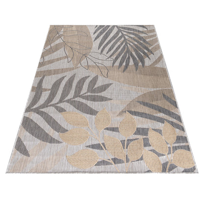 Outdoorteppiche, Palmen Design, Farbe Beige, Teppich für Terasse-Balkon-Küche, Rücken aus Polypropylen