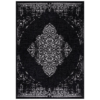 Outdoorteppiche, Vintage Design, Farbe Schwarz, Teppich für Terasse-Balkon-Küche, Rücken aus Polypropylen