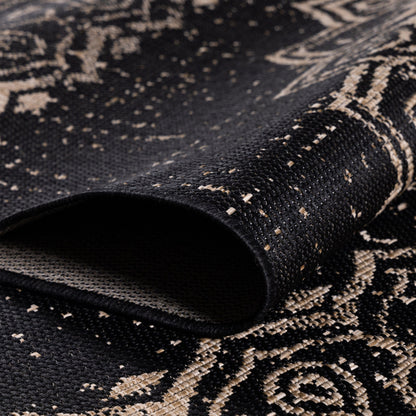 Outdoorteppiche, Vintage Design, Farbe Schwarz, Teppich für Terasse-Balkon-Küche, Rücken aus Polypropylen