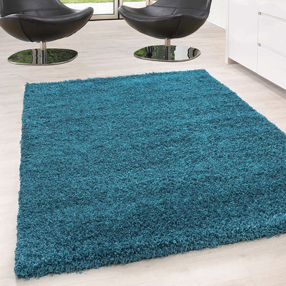 Hochflor Langflor Wohnzimmer DREAM Shaggy Teppich Unifarbe Florhöhe 5cm Türkis