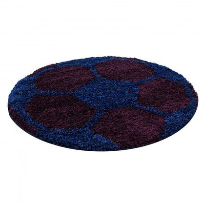 Kinderteppich für Kinderzimmer Fussball form Hochflor Teppich Bordeaux-Navy