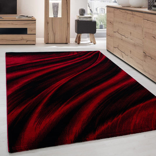 Moderner Designer Wohnzimmer Teppich Wellendesign Miami 6630 Rot-Schwarz