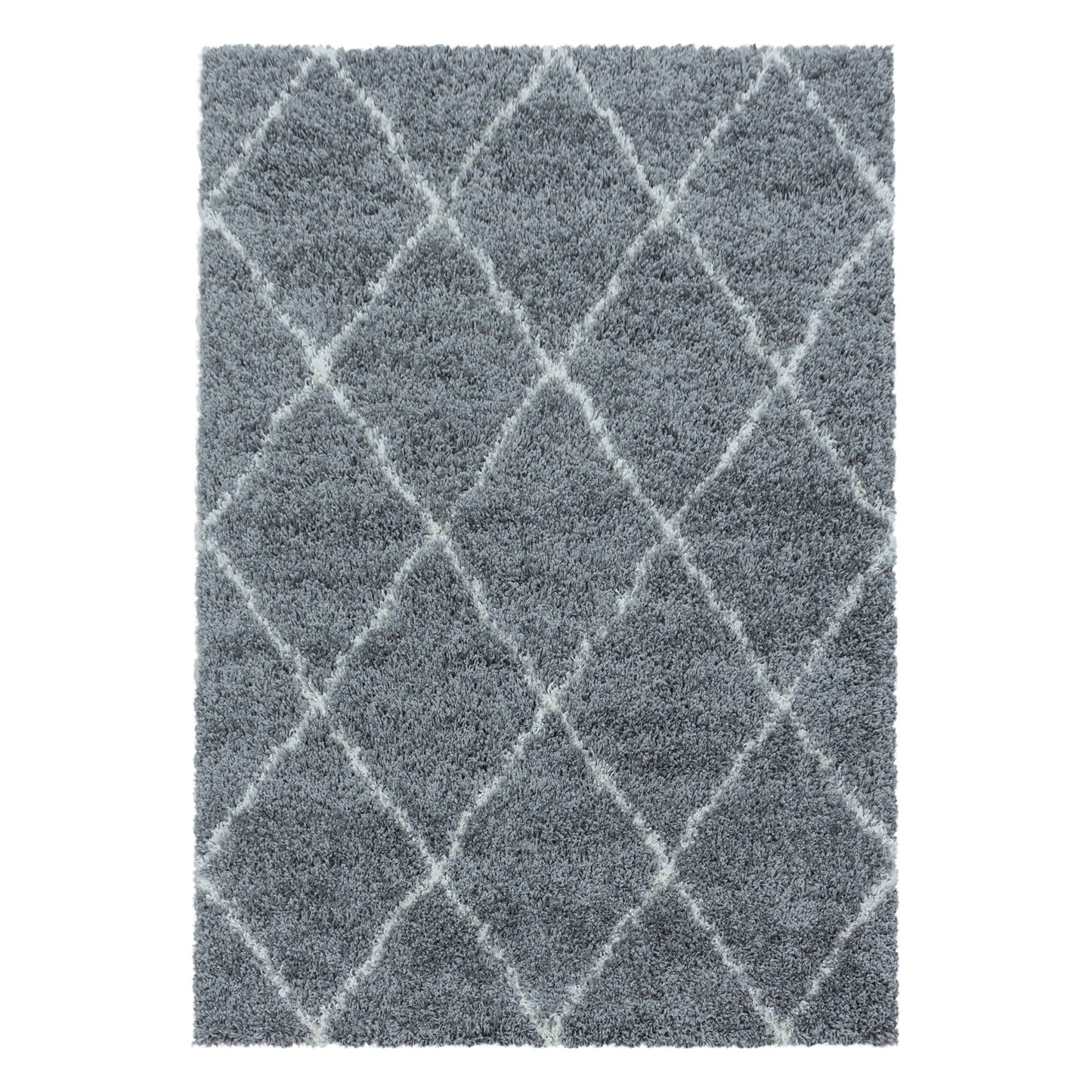 Wohnzimmerteppich Design Hochflor Teppich Muster Raute Flor Weich Farbe Grau