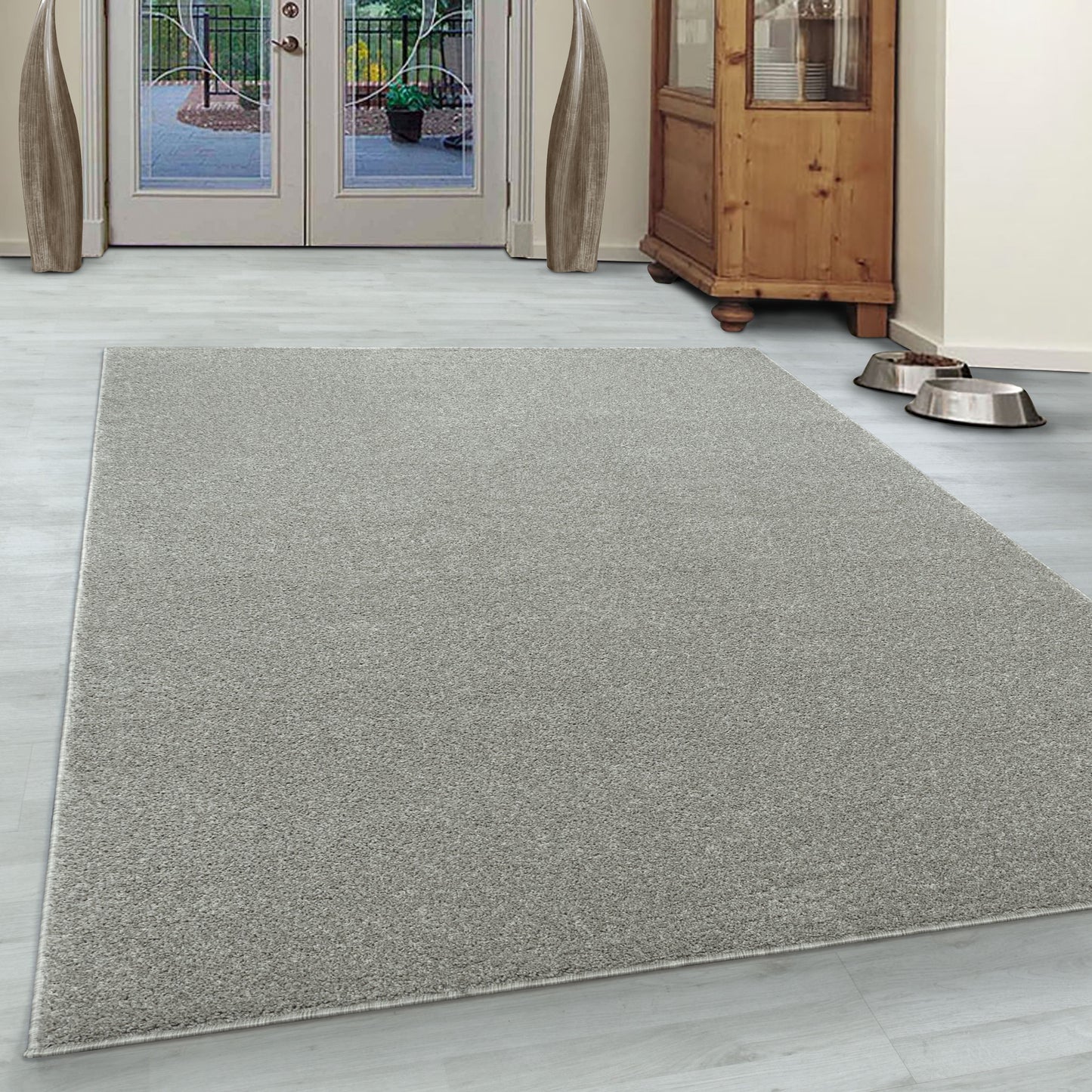 Kurzflor Gabbeh Optik Wohnzimmerteppich Flachflor Teppich Einfarbig Creme