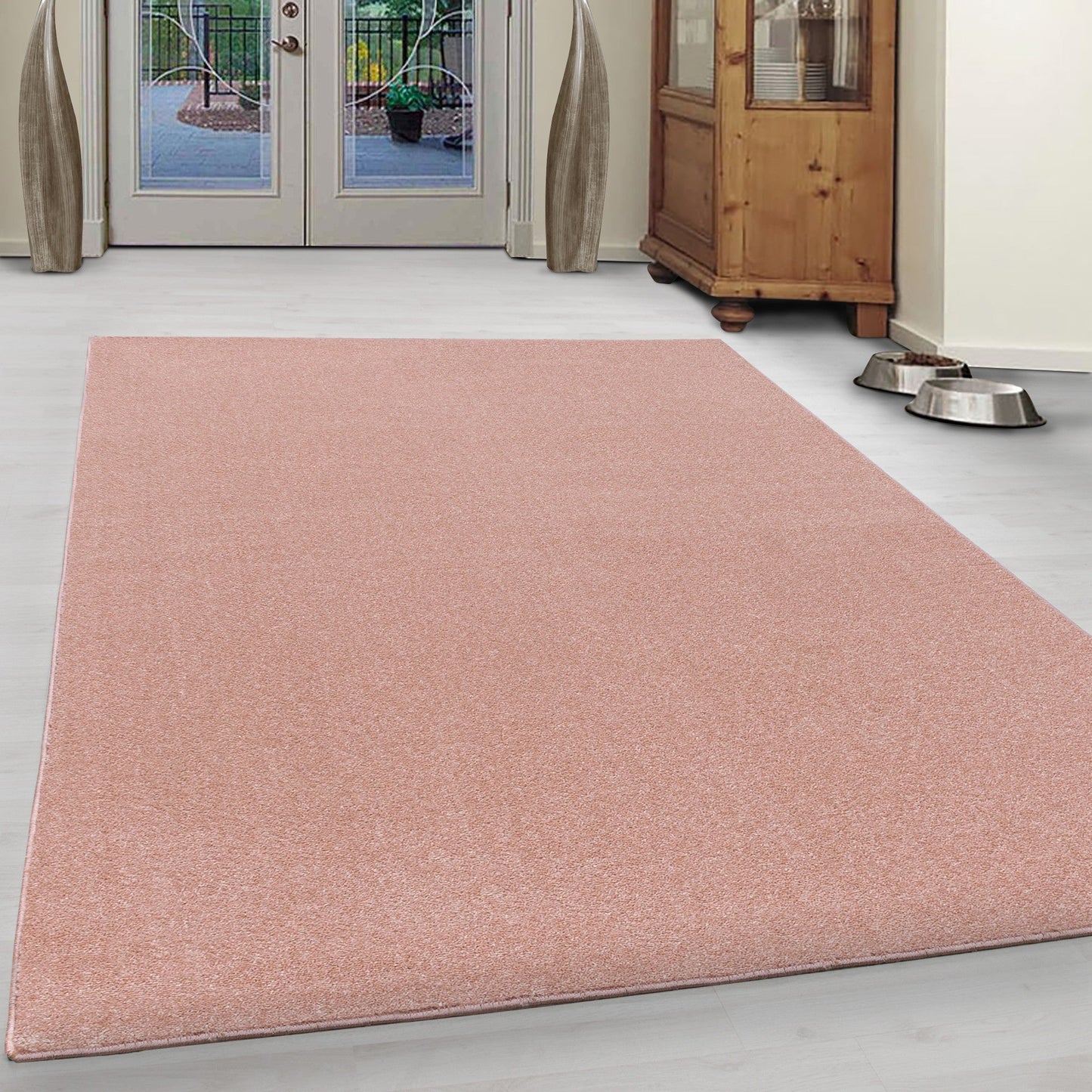 Kurzflor Gabbeh Optik Wohnzimmerteppich Flachflor Teppich Einfarbig Rose