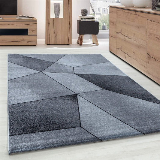 Teppich Modern Designer Kurzflor Geometrisches Design Schwarz Grau