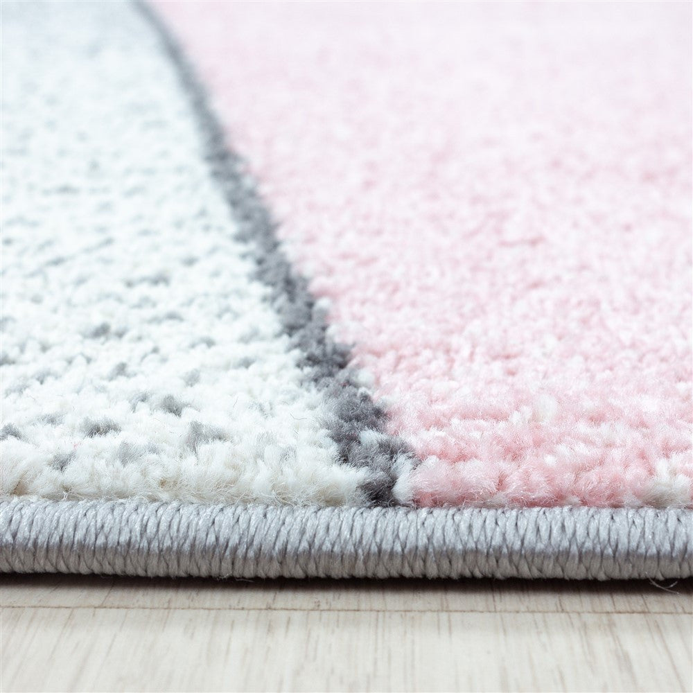 Teppich Modern Designer Kurzflor Geometrisches Design Grau Pink Weiß