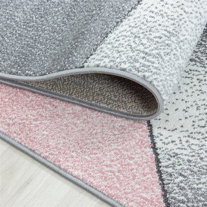 Teppich Modern Designer Kurzflor Geometrisches Design Grau Pink Weiß