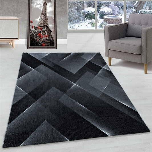 Wohnzimmerteppich Kurzflor Teppich 3-D Design Muster Dreieck Soft Flor Schwarz