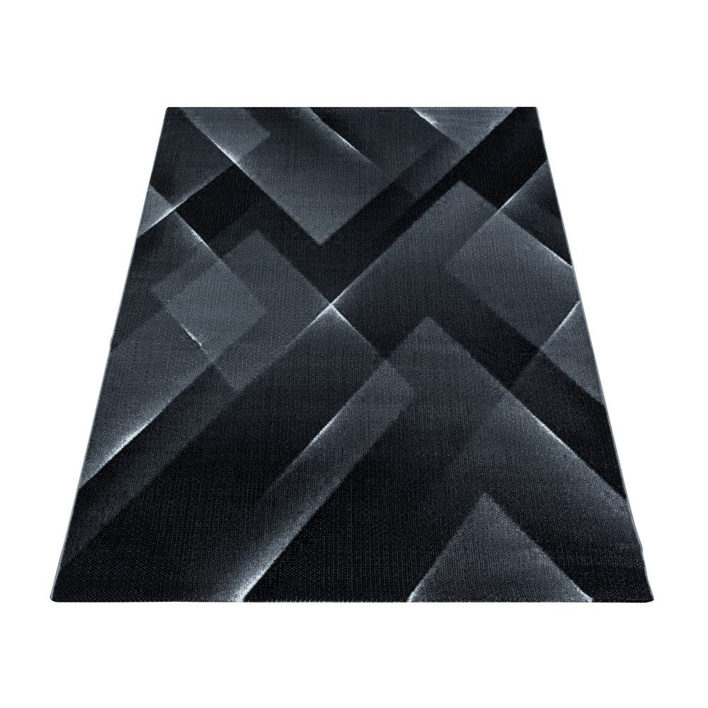Wohnzimmerteppich Kurzflor Teppich 3-D Design Muster Dreieck Soft Flor Schwarz