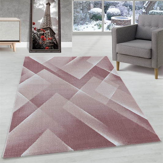 Wohnzimmerteppich Kurzflor Teppich 3-D Design Muster Dreiecke Soft Flor Pink