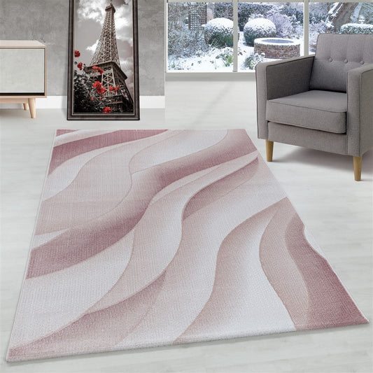 Wohnzimmerteppich Kurzflor Teppich 3-D Design Muster Wellen Soft Flor Pink