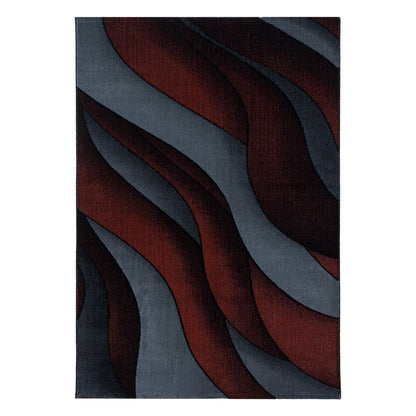 Wohnzimmerteppich Kurzflor Teppich 3-D Design Muster Wellen Soft Flor Rot