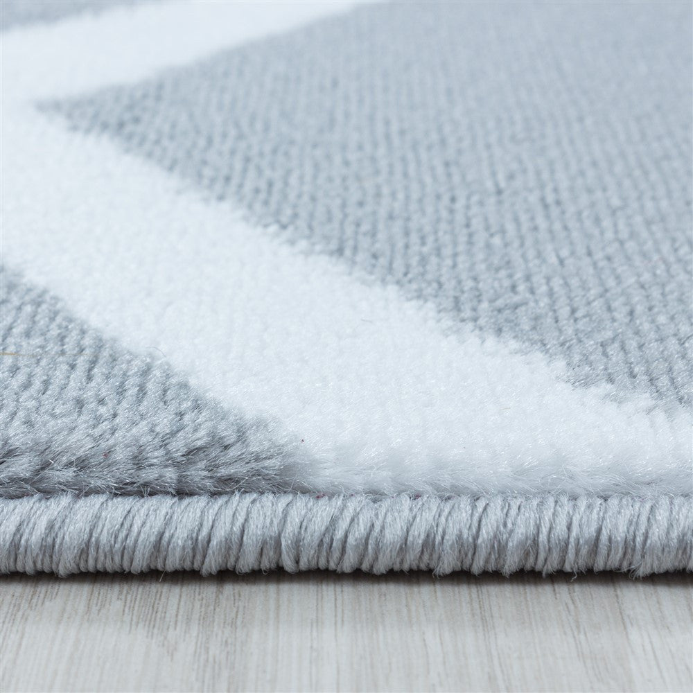 Wohnzimmerteppich Kurzflor Teppich Gitter Design Soft Flor Grau