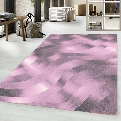 Kurzflor Teppich Wohnzimmerteppich Soft Flor Wellen Design Pink
