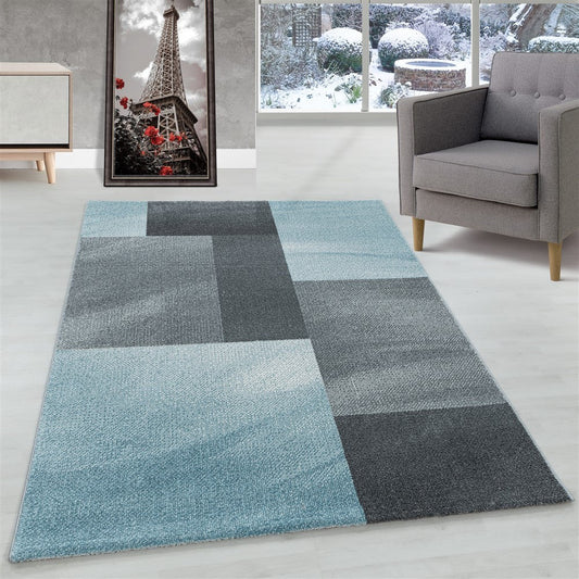 Wohnzimmerteppich Kurzflor Teppich Design Zipcode Muster Rechteck Blau