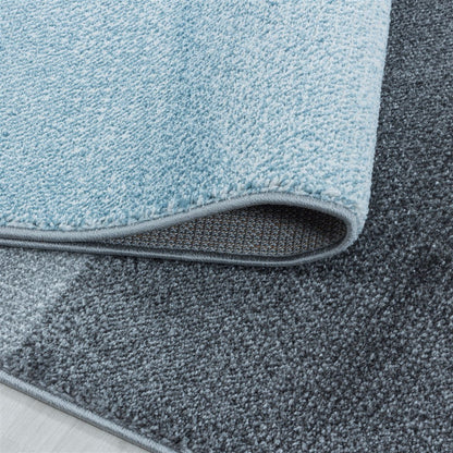 Wohnzimmerteppich Kurzflor Teppich Design Zipcode Muster Rechteck Blau