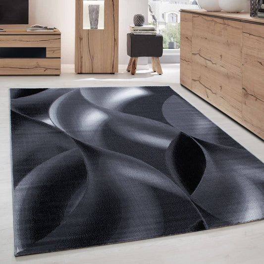 Teppich Moderner Wohnzimmer abstrakt schatten Wellenmotiv designer Kurzflor Schwarz Grau