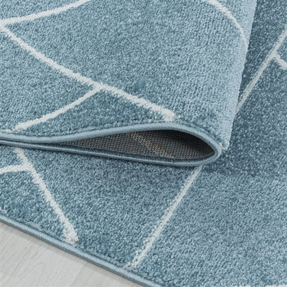 Wohnzimmerteppich Kurzflor Teppich Design Geometrische Linien Blau