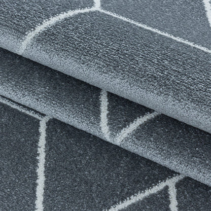 Wohnzimmerteppich Kurzflor Teppich Design Geometrische Linien Grau