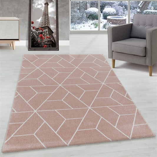 Wohnzimmerteppich Kurzflor Teppich Design Geometrische Linien Rose