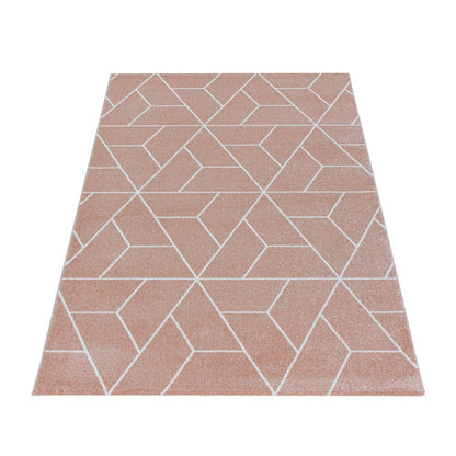 Wohnzimmerteppich Kurzflor Teppich Design Geometrische Linien Rose