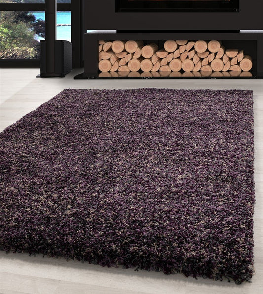 Shaggy Teppich Hochwertig Hochflor Wohnzimmer Lila Grau Beige Meliert