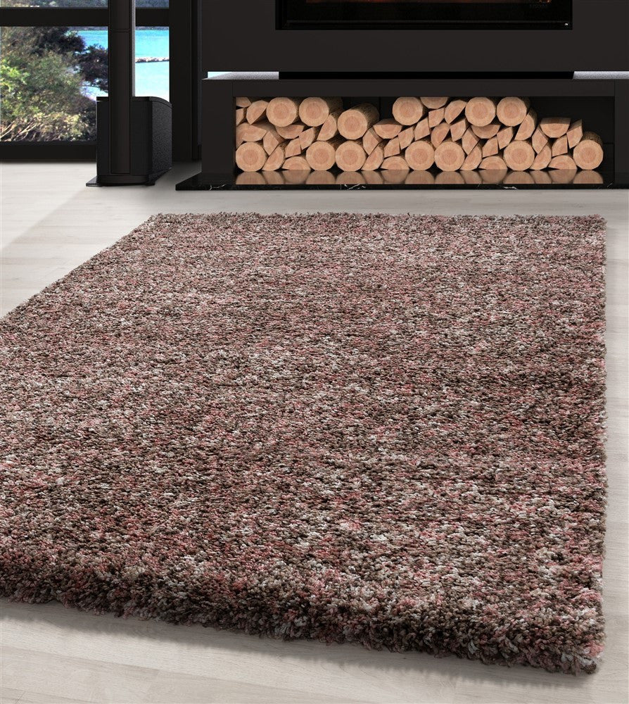 Shaggy Teppich Hochwertig Hochflor Wohnzimmer Rose Taupe Beige Creme Meliert