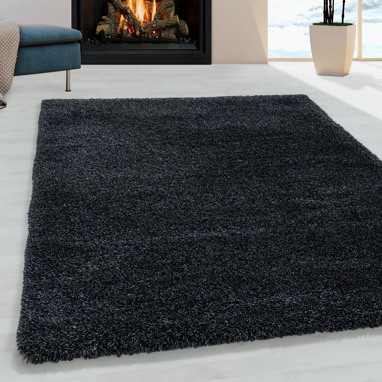 Wohnzimmerteppich Hochflor Teppich Super Soft Shaggy Flor Weich Farbe Anthrazit