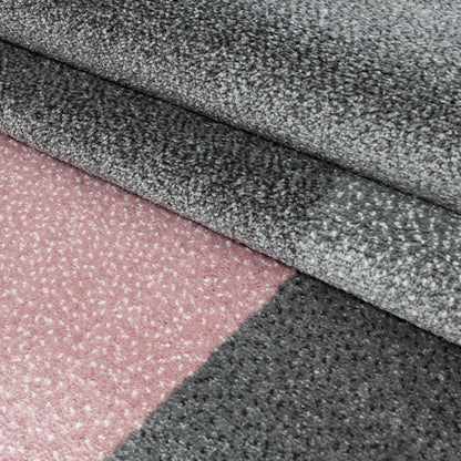 Teppich Modern Designer kurzflor Wohnzimmer Karo Block muster Grau Pink Weiß