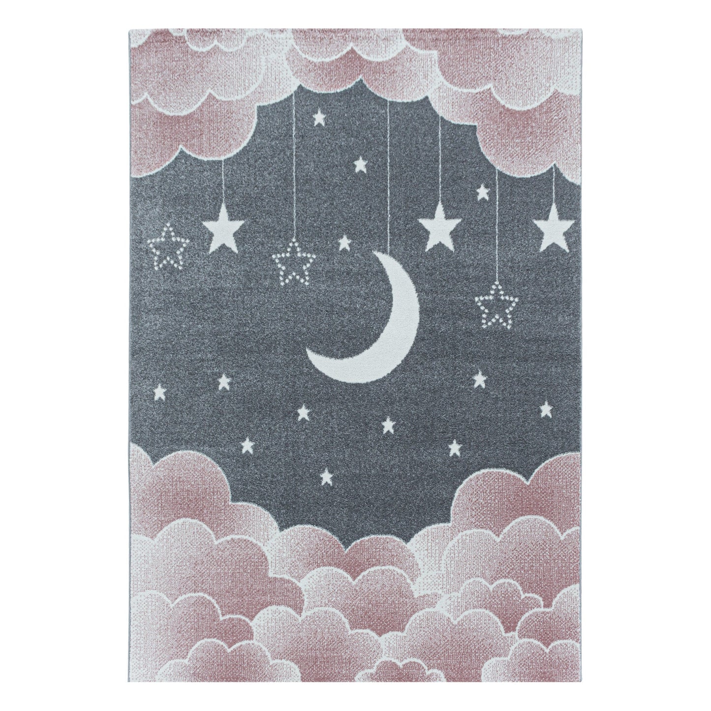 Kurzflor Kinderteppich Kinderzimmer Teppich Sternenhimmel Mond Wolken Rosa
