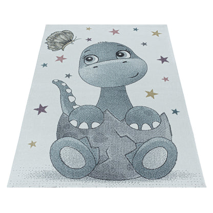 Kurzflor Kinderteppich Design Dino Baby Saurier Kinderzimmer Teppich Blau