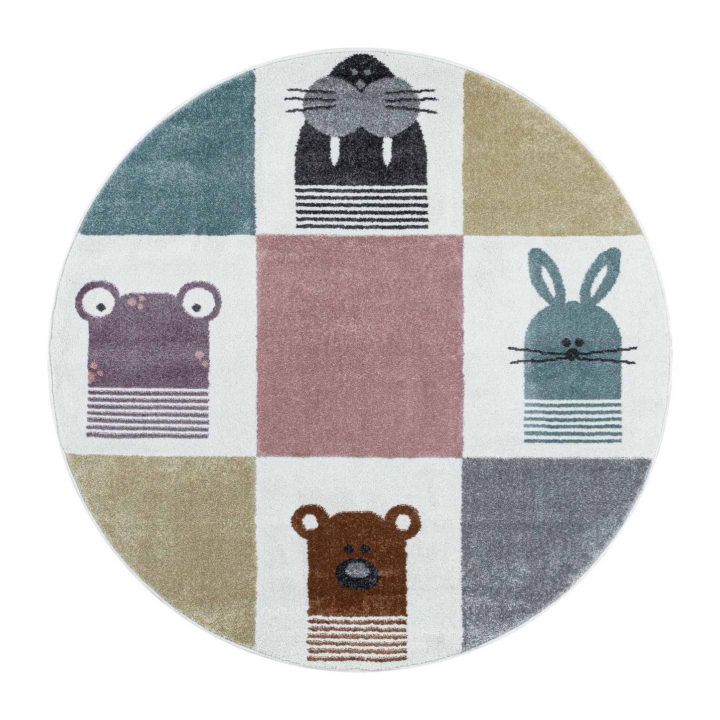 Kurzflor Kinderteppich Design Walross Hase Bär Kinderzimmer Teppich Mehrfarbig