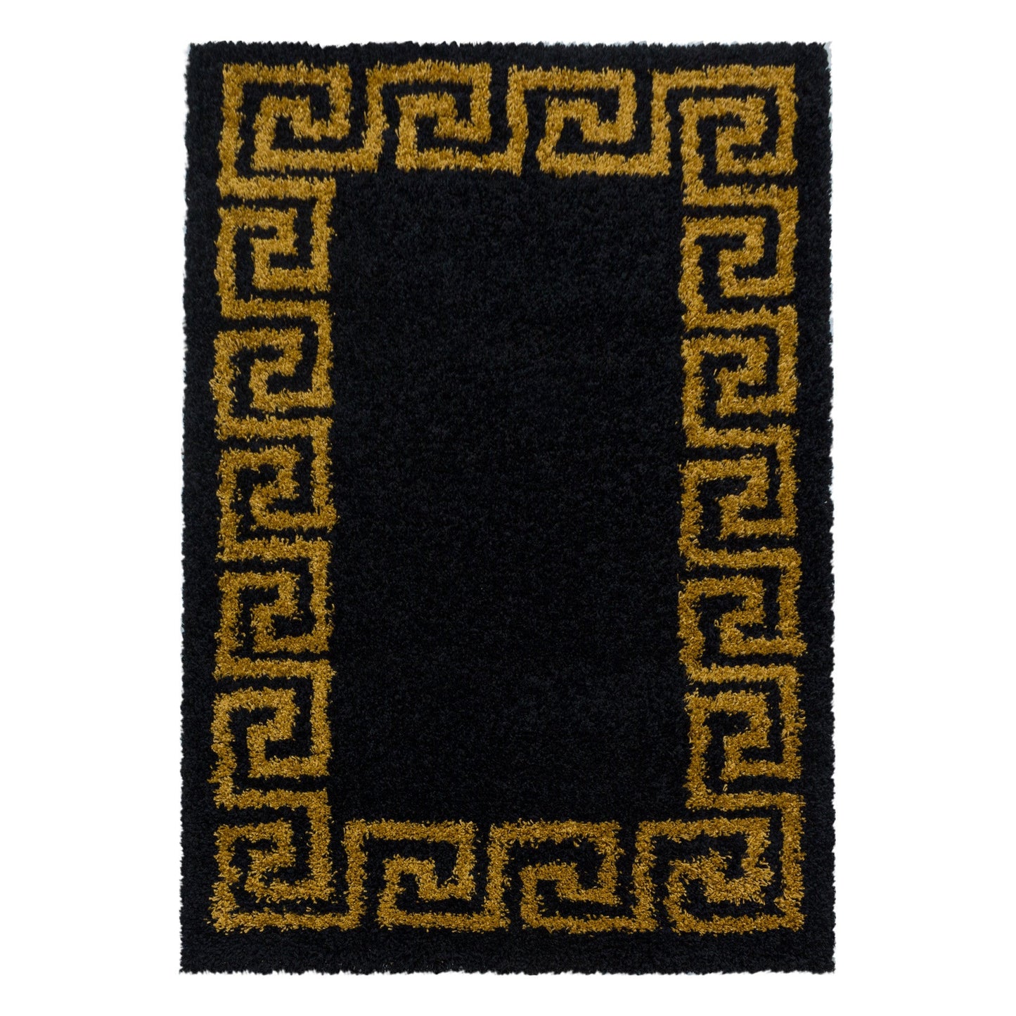 Wohnzimmerteppich Design Hochflor Teppich Muster Antike Bordüre Farbe Gold
