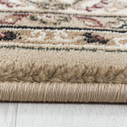 Wohnzimmer Teppich Kurzflor Design Orient Teppich Klassik Ornament Bordüre Beige