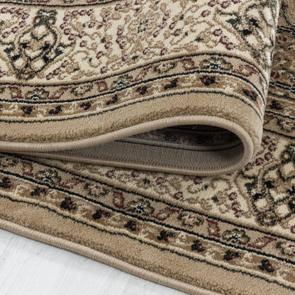 Wohnzimmer Teppich Kurzflor Design Orient Teppich Klassik Ornament Bordüre Beige