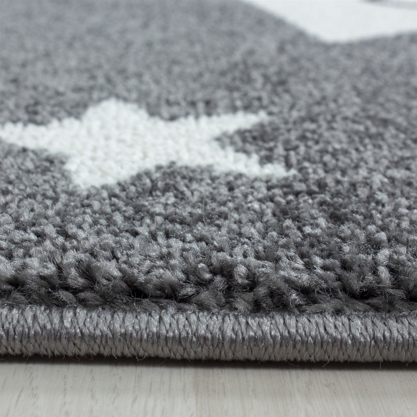 Kinderteppich Kinderzimmer Teppich Sterne Muster Grau - Weiß