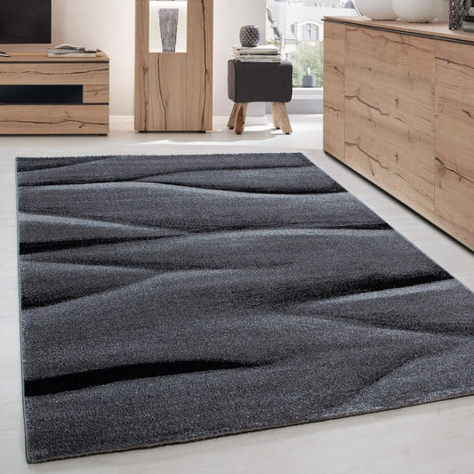 Teppich Modern Designer Wohnzimmer Abstrakt Wellen Muster Grau Schwarz