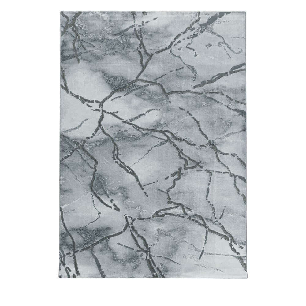 Wohnzimmerteppich Kurzflor Teppich Marmor Design Marmoriert Silber