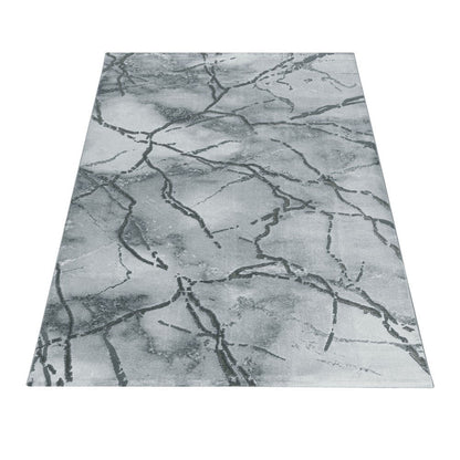 Wohnzimmerteppich Kurzflor Teppich Marmor Design Marmoriert Silber