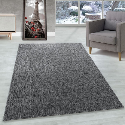 Teppich Kurzflor 4mm Florhöhe meliert glänzend Wohnzimmerteppich Heimbüro Grau