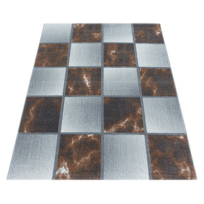 Wohnzimmerteppich Kurzflor Teppich Farbe Terra Quadrat Muster Marmoriert Weich