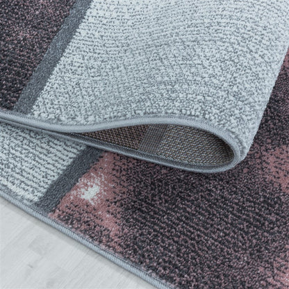 Wohnzimmerteppich Kurzflor Teppich Rosa Grau Quadrat Muster Marmoriert Weich