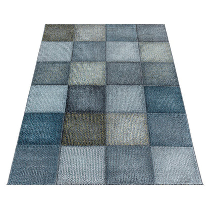 Kurzflor Teppich Modernes Quadrat Pixel Muster Weich Teppich Blau