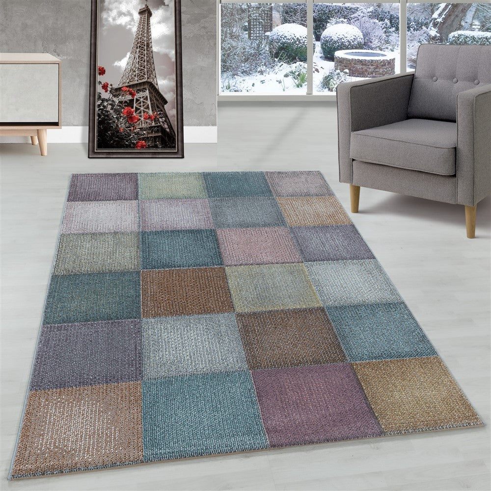 Kurzflor Teppich Modernes Quadrat Pixel Muster Teppich Weich Mehrfarbig