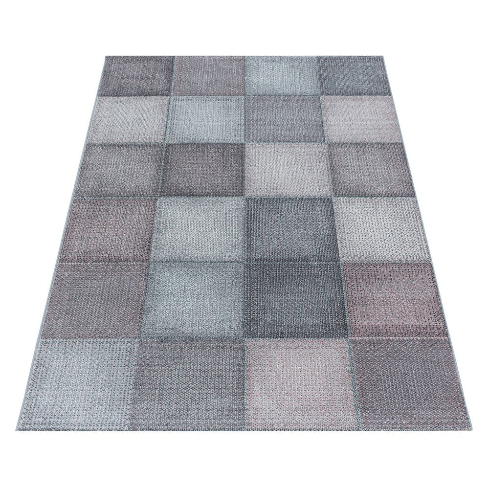 Kurzflor Teppich Zart Rosa Grau Modernes Quadrat Pixel Muster Teppich Weich