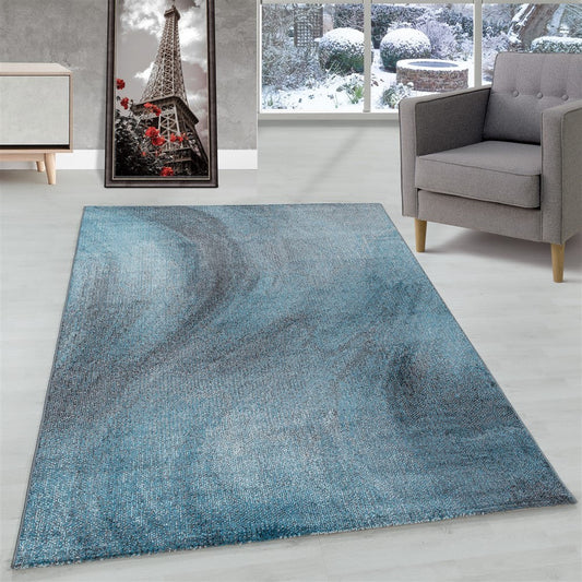 Wohnzimmerteppich Kurzflor Teppich Muster Verwischt Marmoriert Weich Blau