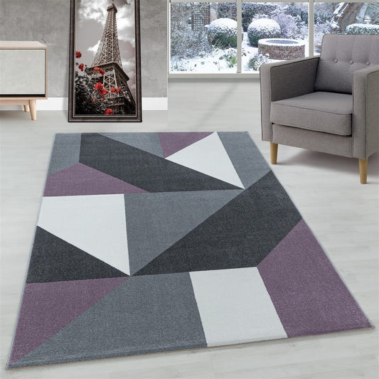 Wohnzimmerteppich Kurzflor Teppich Muster Geometrisch Modern Weich Lila