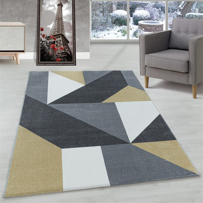 Wohnzimmerteppich Kurzflor Teppich Muster Geometrisch Modern Weich Gelb