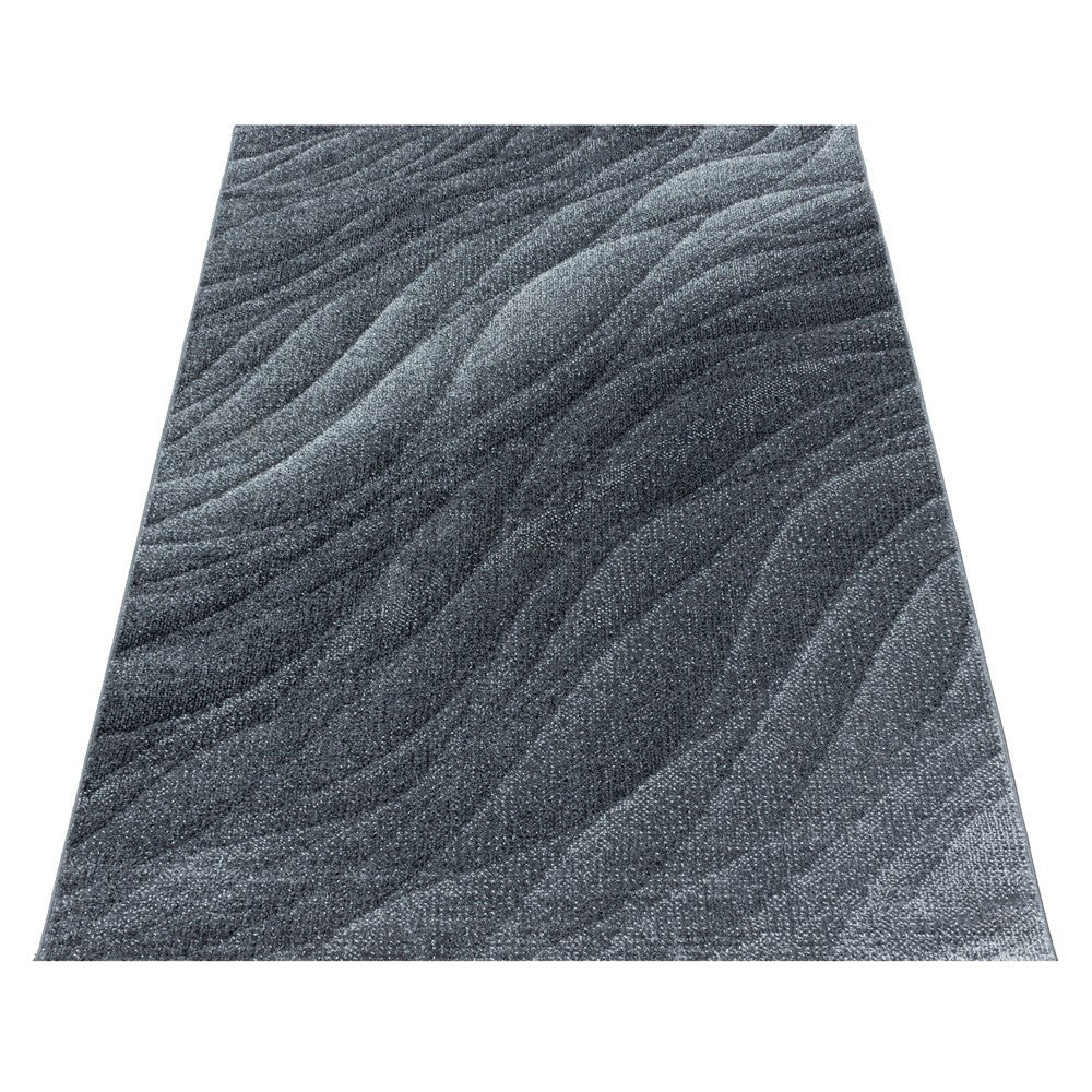 Wohnzimmerteppich Kurzflor Teppich Muster Modern Design Wellen Linien Weich Grau